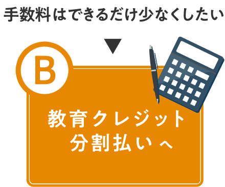 手数料はできるだけ少なくしたい→B「教育クレジット分割払い」へ