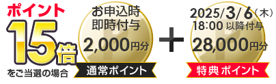 ポイント15倍 お申込時即時付与3,000円分