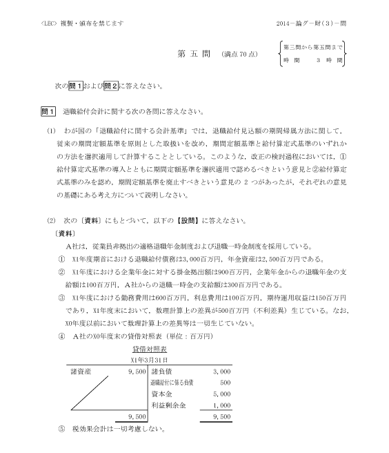 VF02-073 LEC 公認会計士 平成21年〜26年 論文式試験問題 会計学 未使用品 2014 19m4D