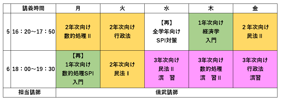 2026年公務員講義 時間割・使用教室(後期 使用教室決定前).png